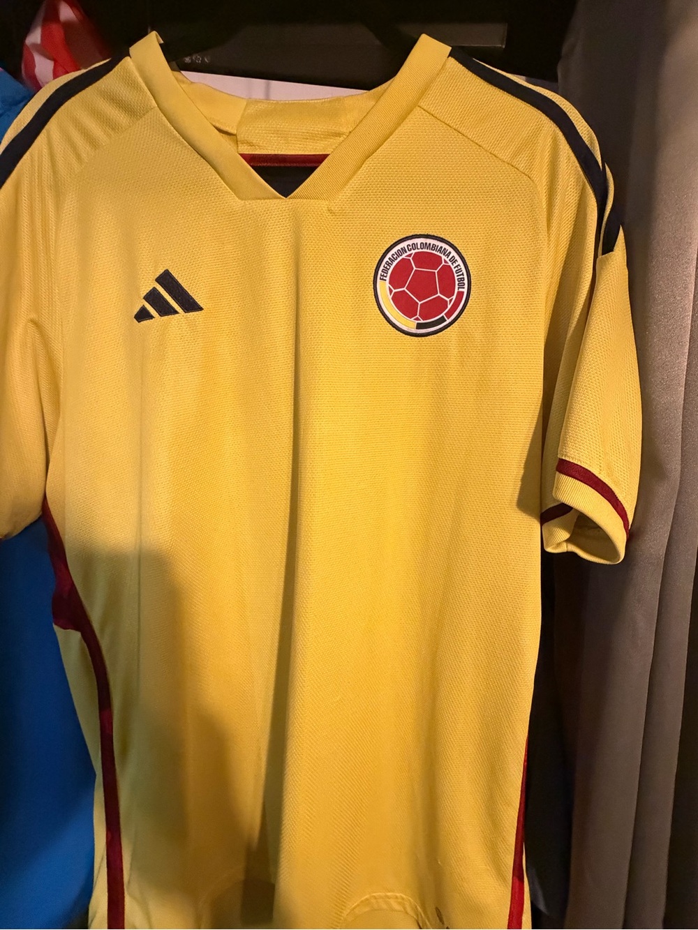 adidas Yellow Colombia Soccer Shirt with Navy and Red Accents